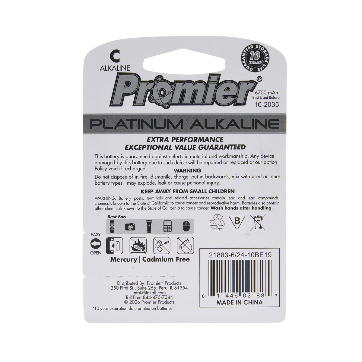 Promier C Platinum Alkaline Batteries Blister 2Pk