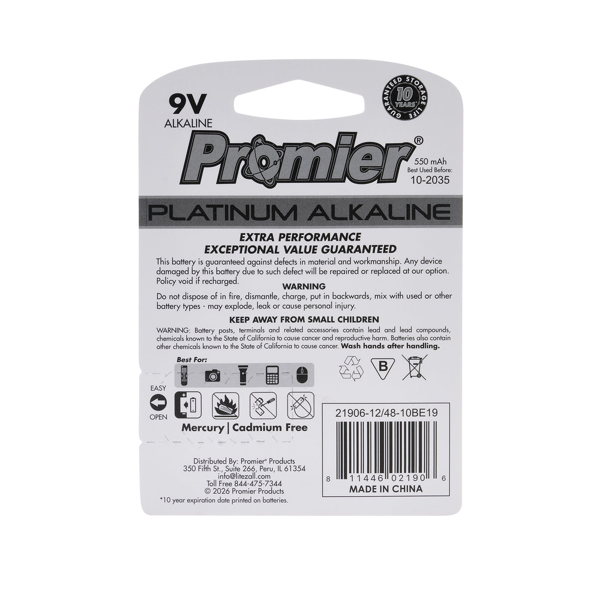 Promier 9V Platinum Alkaline Batteries Blister 1Pk