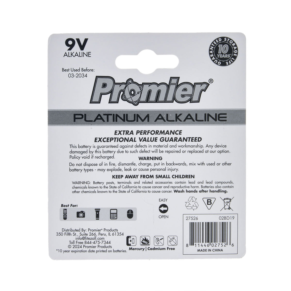 Promier 9V Platinum Alkaline Batteries Blister 2Pk