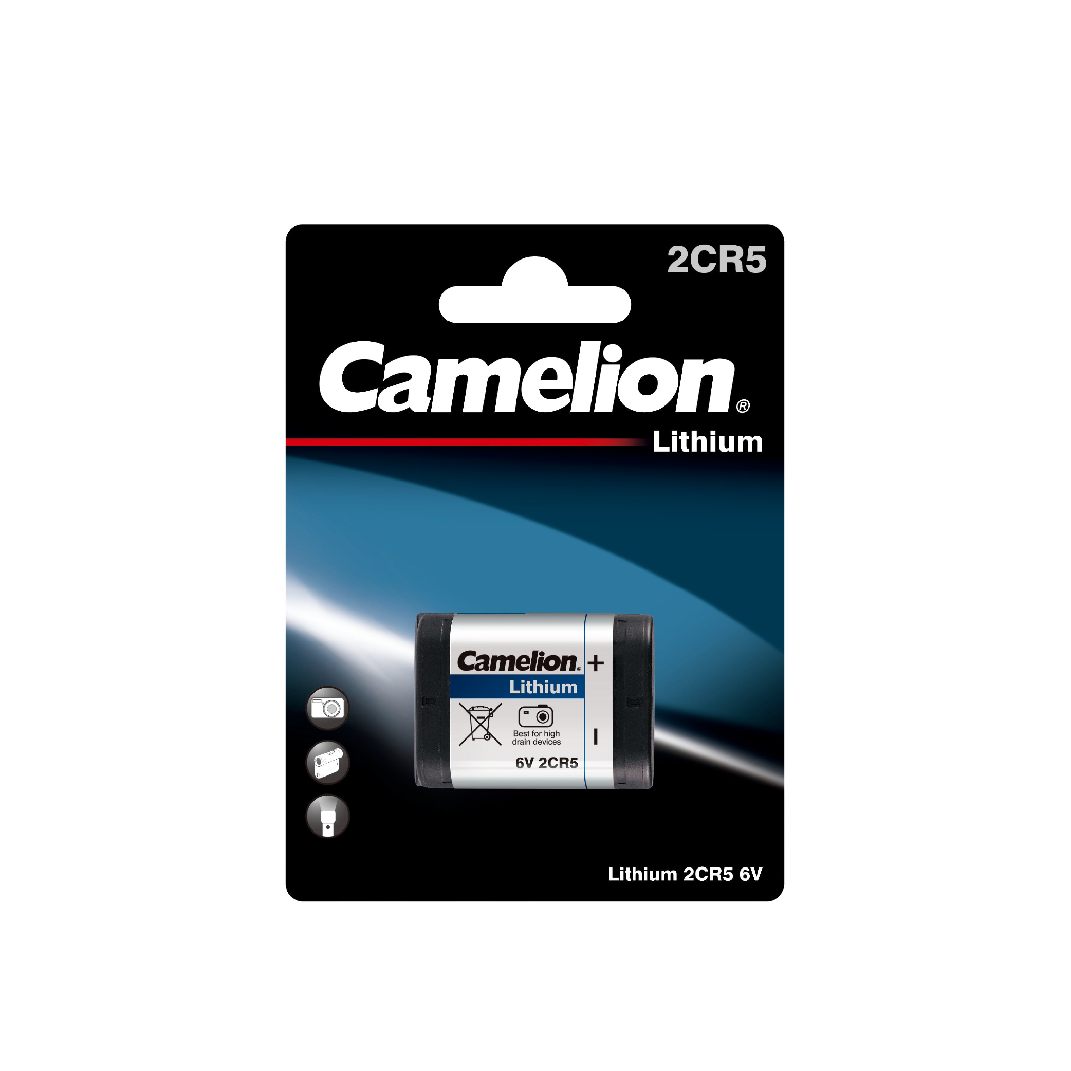 Camelion 2CR5 6V Lithium Primary Battery - Non-Rechargeable - Blister Single Pack