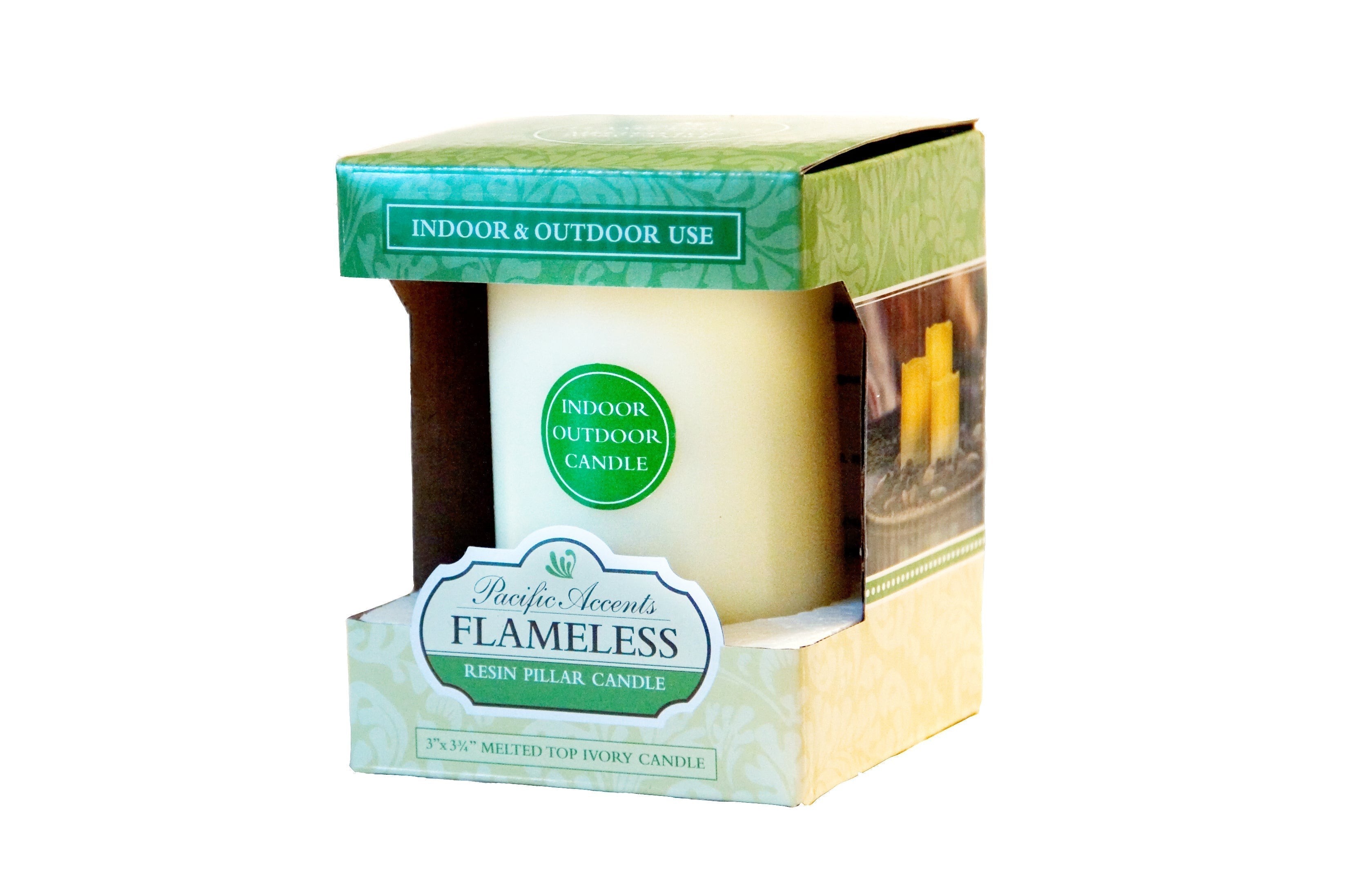 Pacific Accents Resin Flameless 3 x 3.75 Pillar Candle With Melted Top
