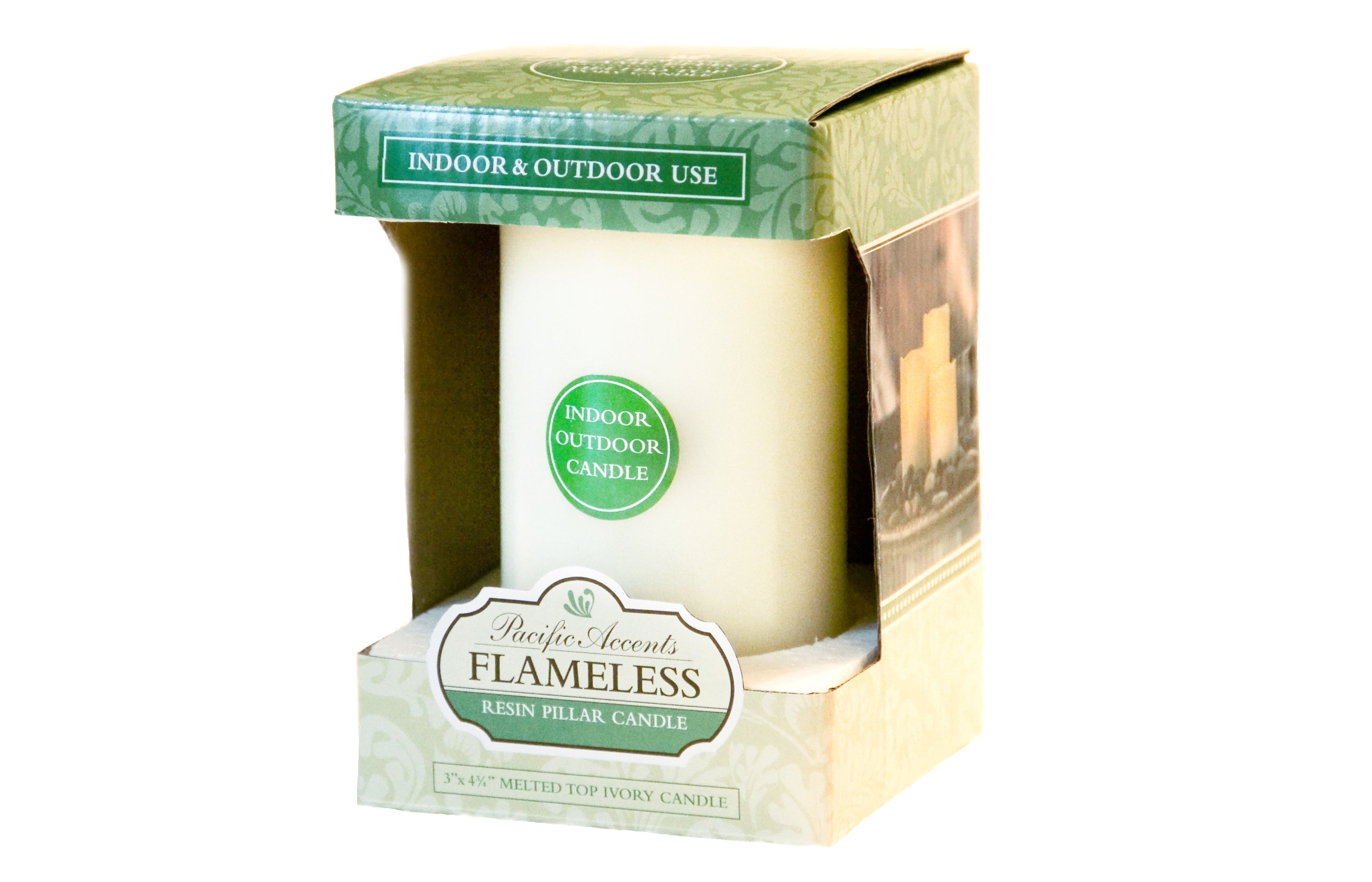 Pacific Accents Resin Flameless 3 x 4.75 Pillar Candle With Melted Top