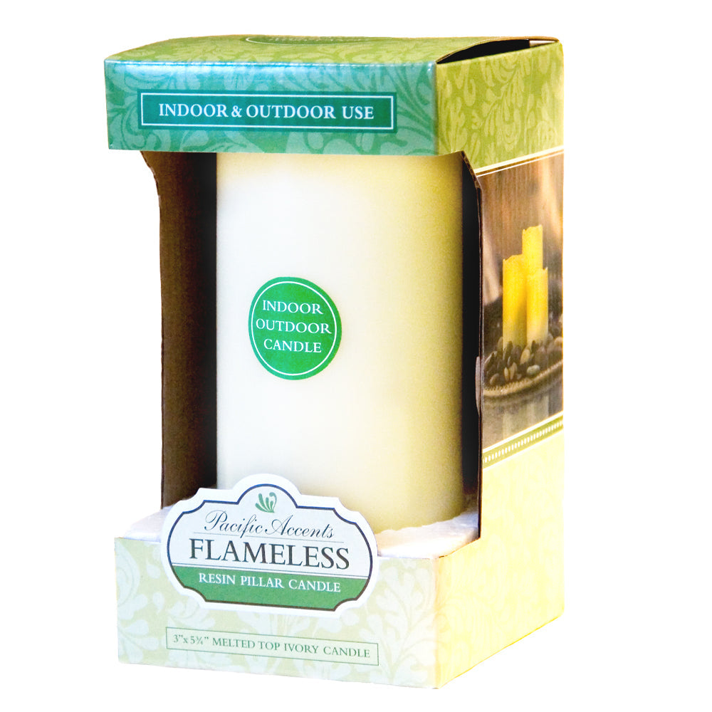 Pacific Accents Resin Flameless 3 x 5.75 Pillar Candle With Melted Top