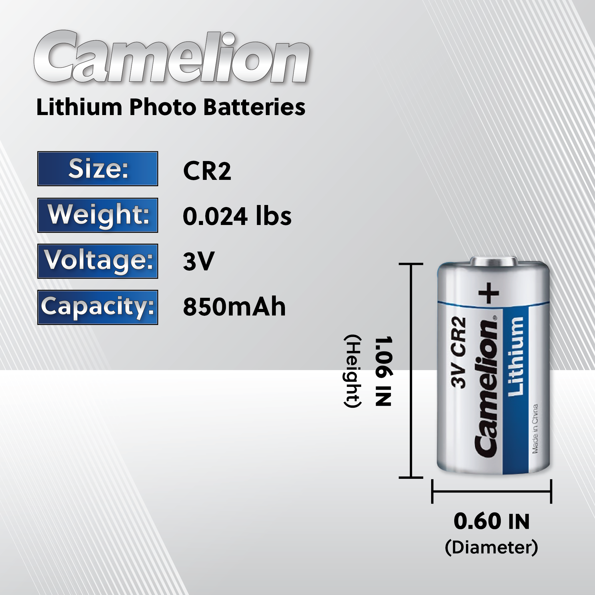 Camelion CR2 3V Lithium Primary Battery - Non Rechargeable - Blister Single Pack
