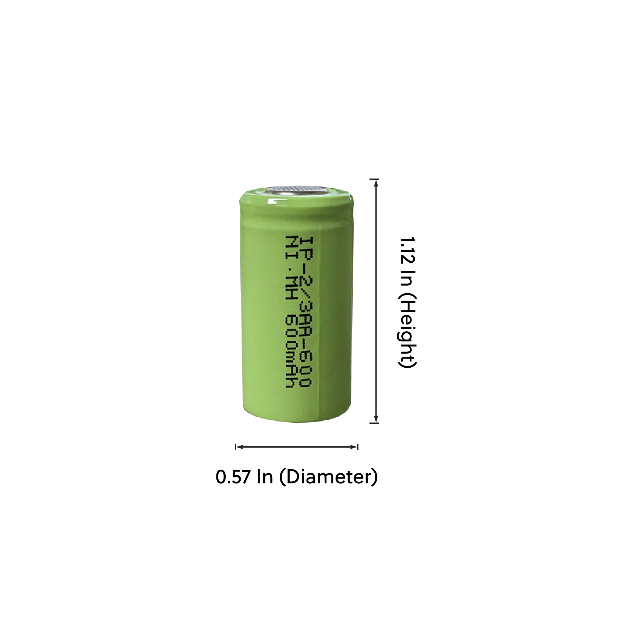 IP Power 2/3AA Ni-Mh 1.2V 600mAh Rechargeable Flat Top Battery Bulk