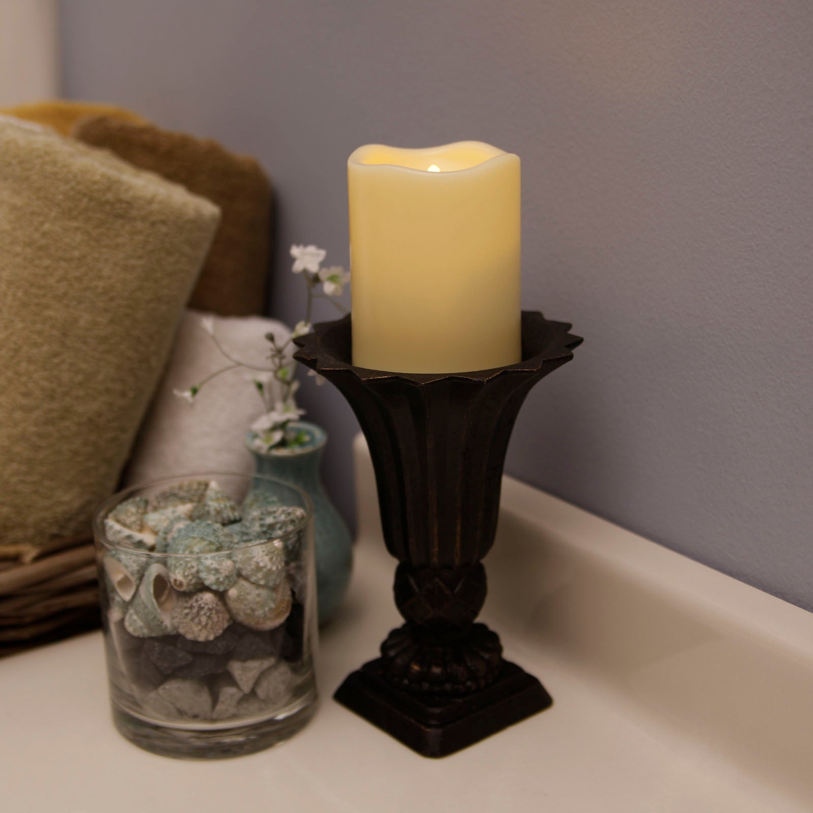 Pacific Accents Resin Flameless 3 x 5.75 Pillar Candle With Melted Top
