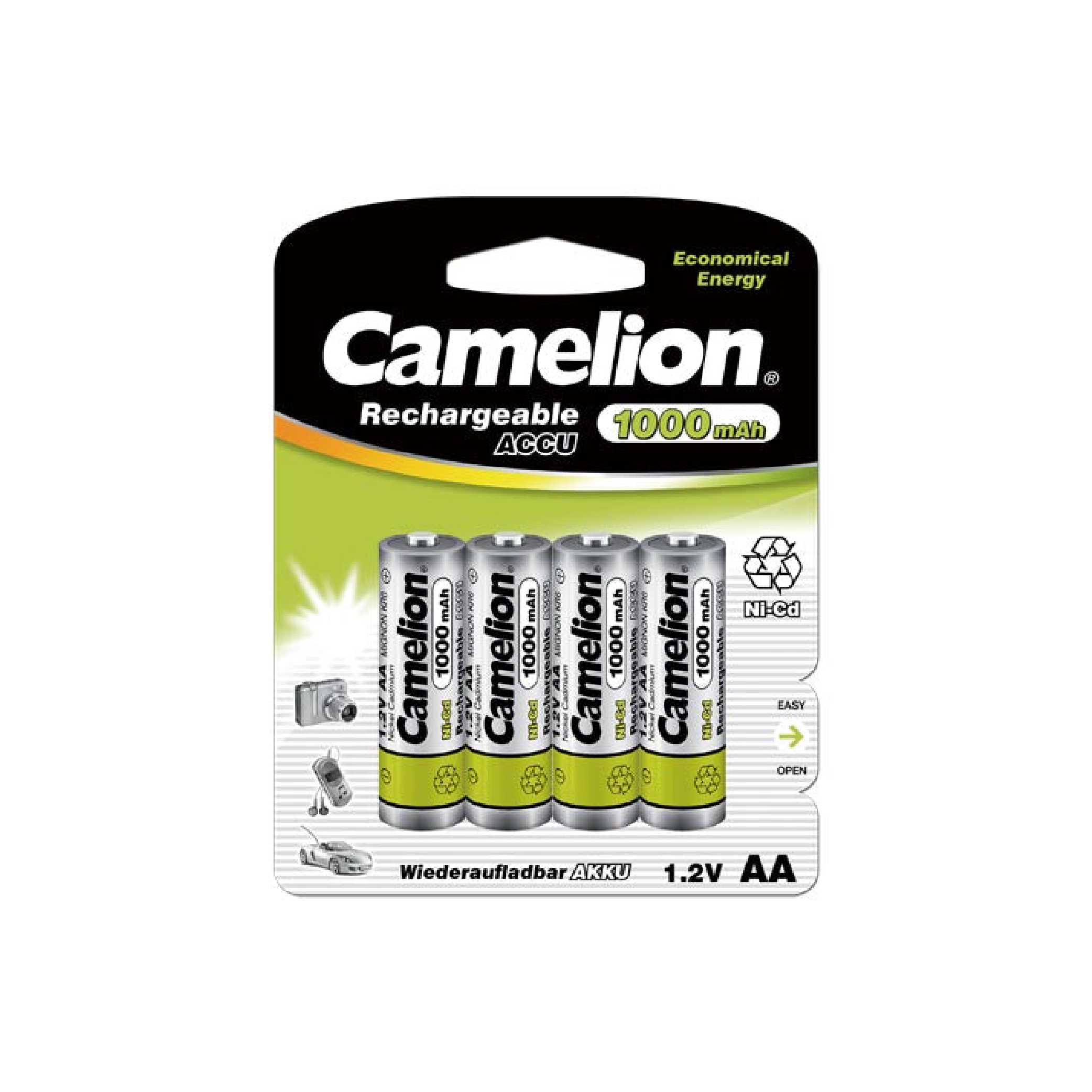 Camelion AA Ni-Cd 1.2V 1000mAh Rechargeable Battery Blister 4Pk