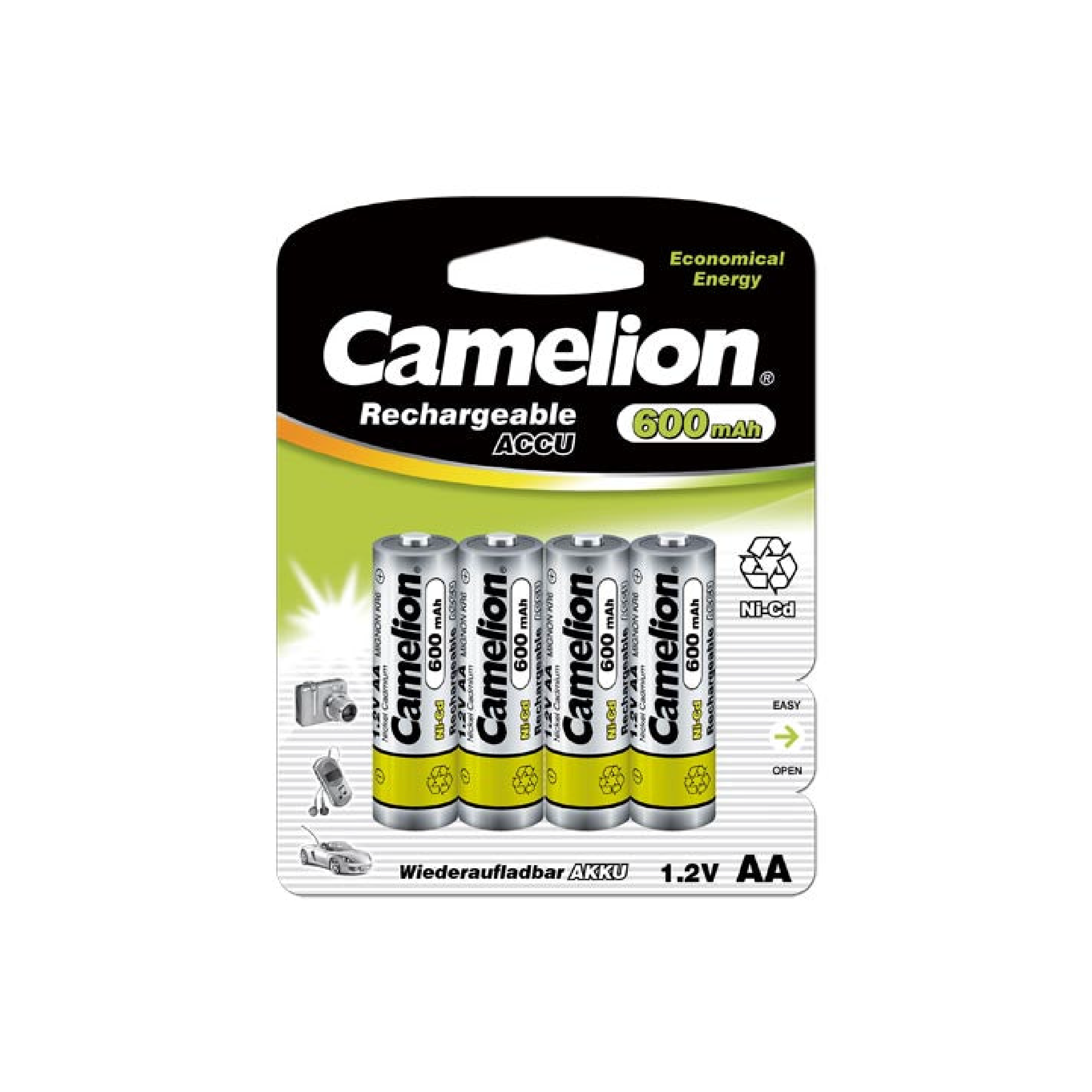 Camelion AA Ni-Cd 1.2V 600mAh Rechargeable Battery Blister 4Pk