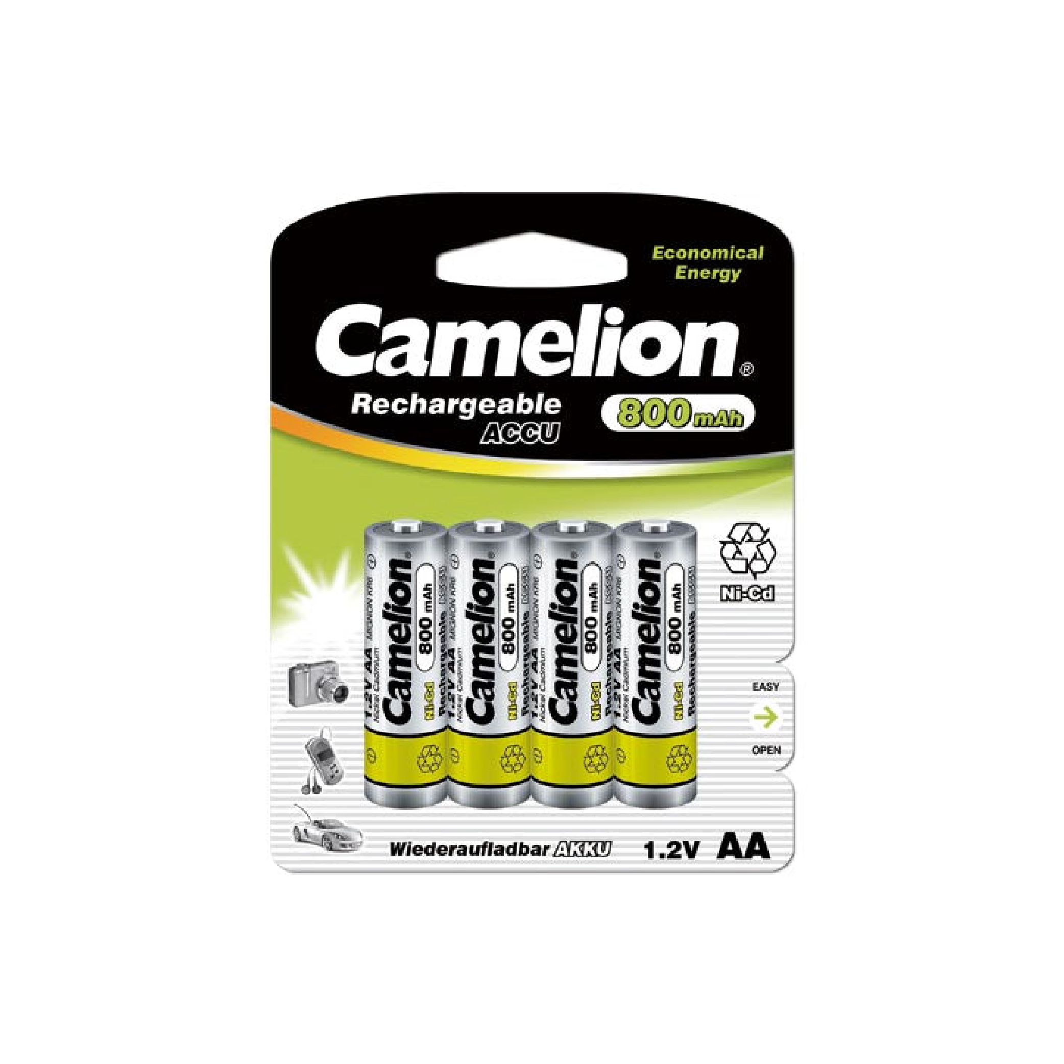 Camelion AA Ni-Cd 1.2V 800mAh Rechargeable Battery Blister 4Pk
