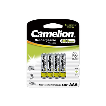 Camelion AAA Ni-Cd 1.2V 300mAh Rechargeable Batteries Blister 4Pk