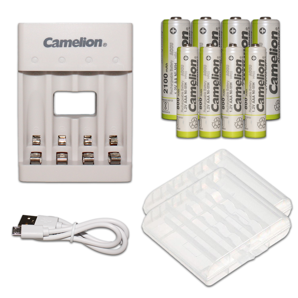 Camelion AA/AAA Always Ready Ni-Mh 1.2V Rechargeable Battery (4/4) + Charger Bundle