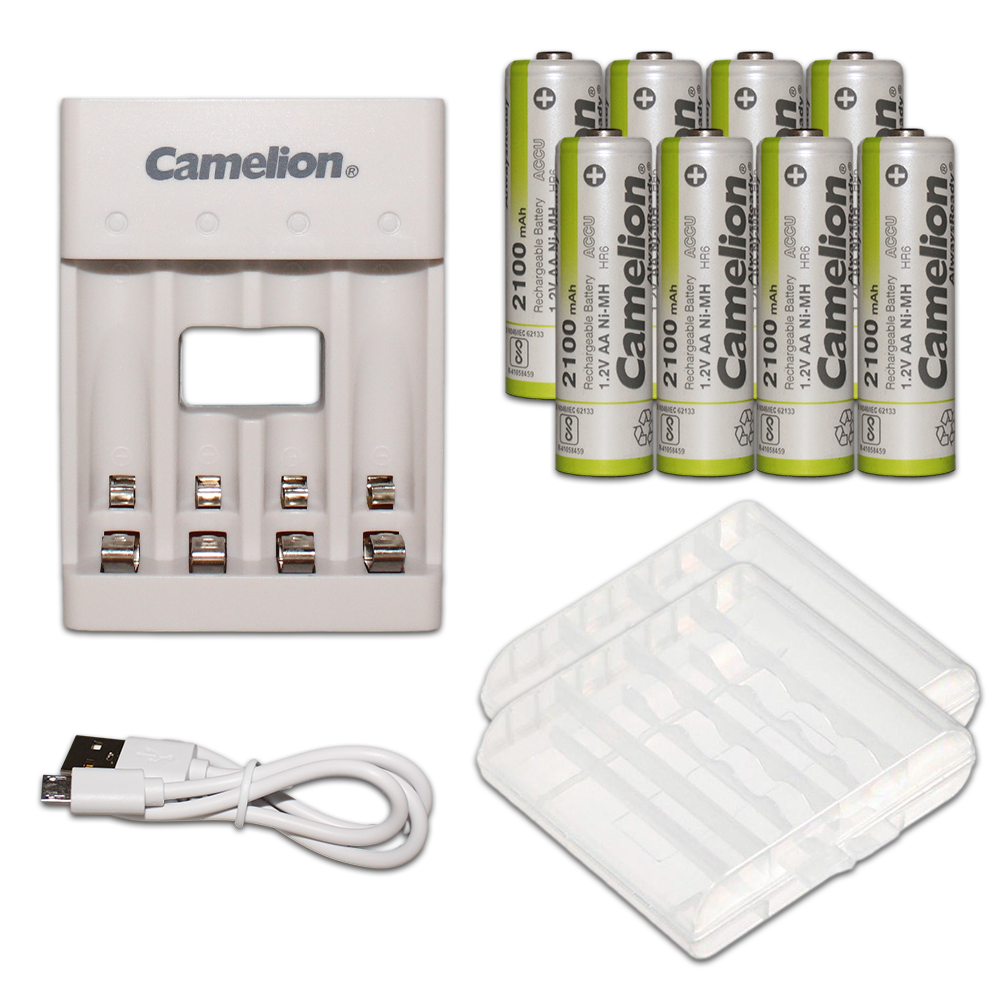 Camelion AA Always Ready Ni-Mh 1.2V Rechargeable Battery 8Pk + Charger Bundle