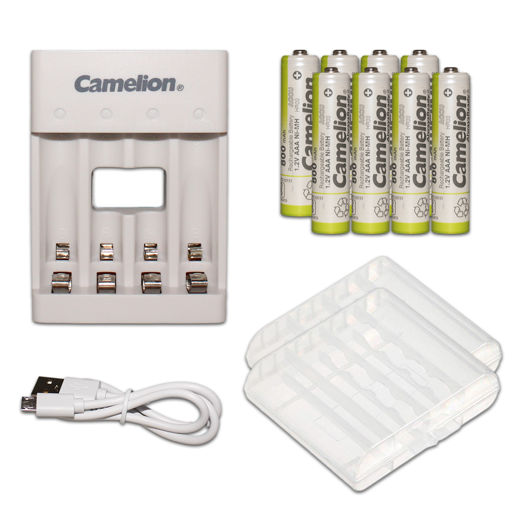 Camelion AAA Always Ready Ni-Mh  1.2V Rechargeable Battery 8Pk + Charger Bundle
