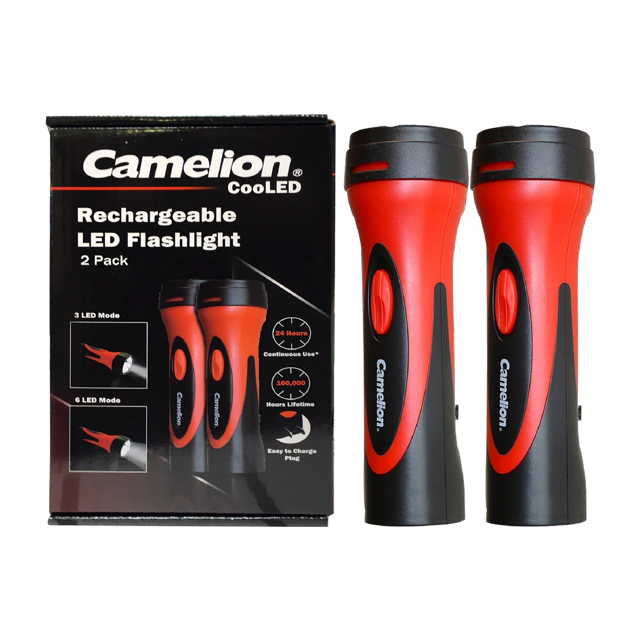 6 LED Rechargeable Plug-In Emergency Ready Flashlight Cardboard Box of 2