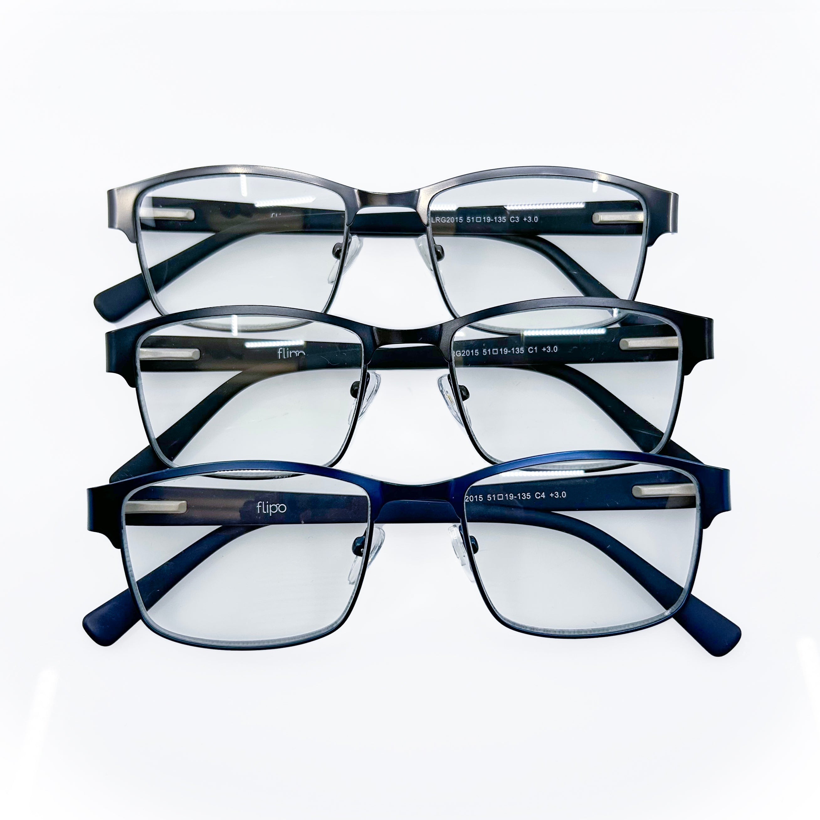 Flipo Eyewear's Blue Light Blocking Reading Glasses - Blister 3Pk (1 Silver, 1 Black, 1 Blue)