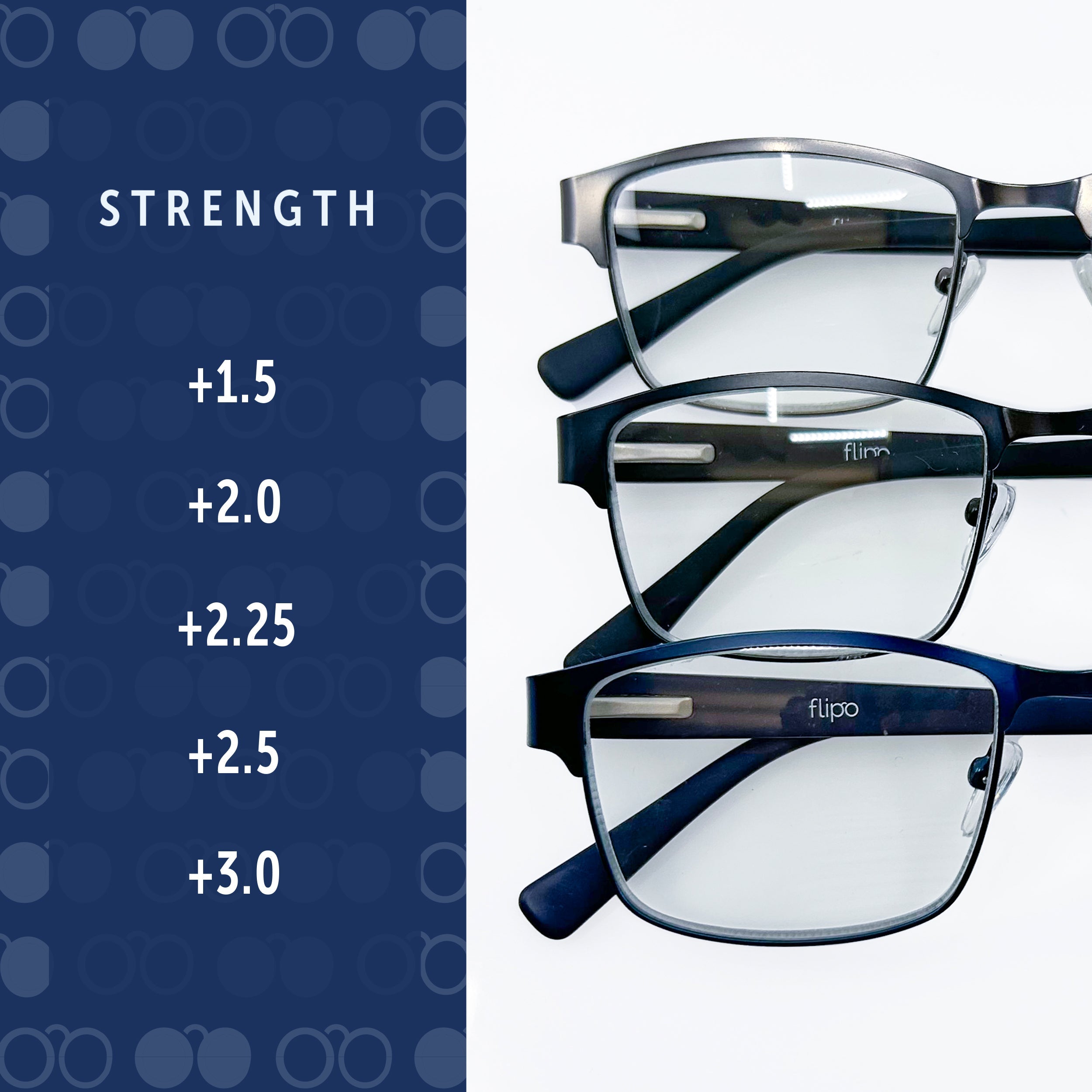 Flipo Eyewear's Blue Light Blocking Reading Glasses - Blister 3Pk (1 Silver, 1 Black, 1 Blue)