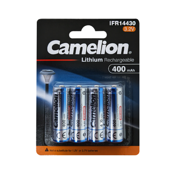 Camelion IFR14430 Lithium Iron Phosphate Rechargeable Battery 400mAh Blister 4Pk - For Solar Lights