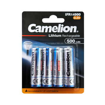 Camelion IFR14500 Lithium Iron Phosphate Rechargeable Battery 500mAh Blister 4Pk - For Solar Lights