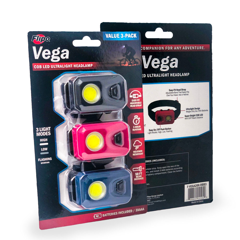 Flipo Vega 200 COB LED Ultralight 3-Pack Headlamps