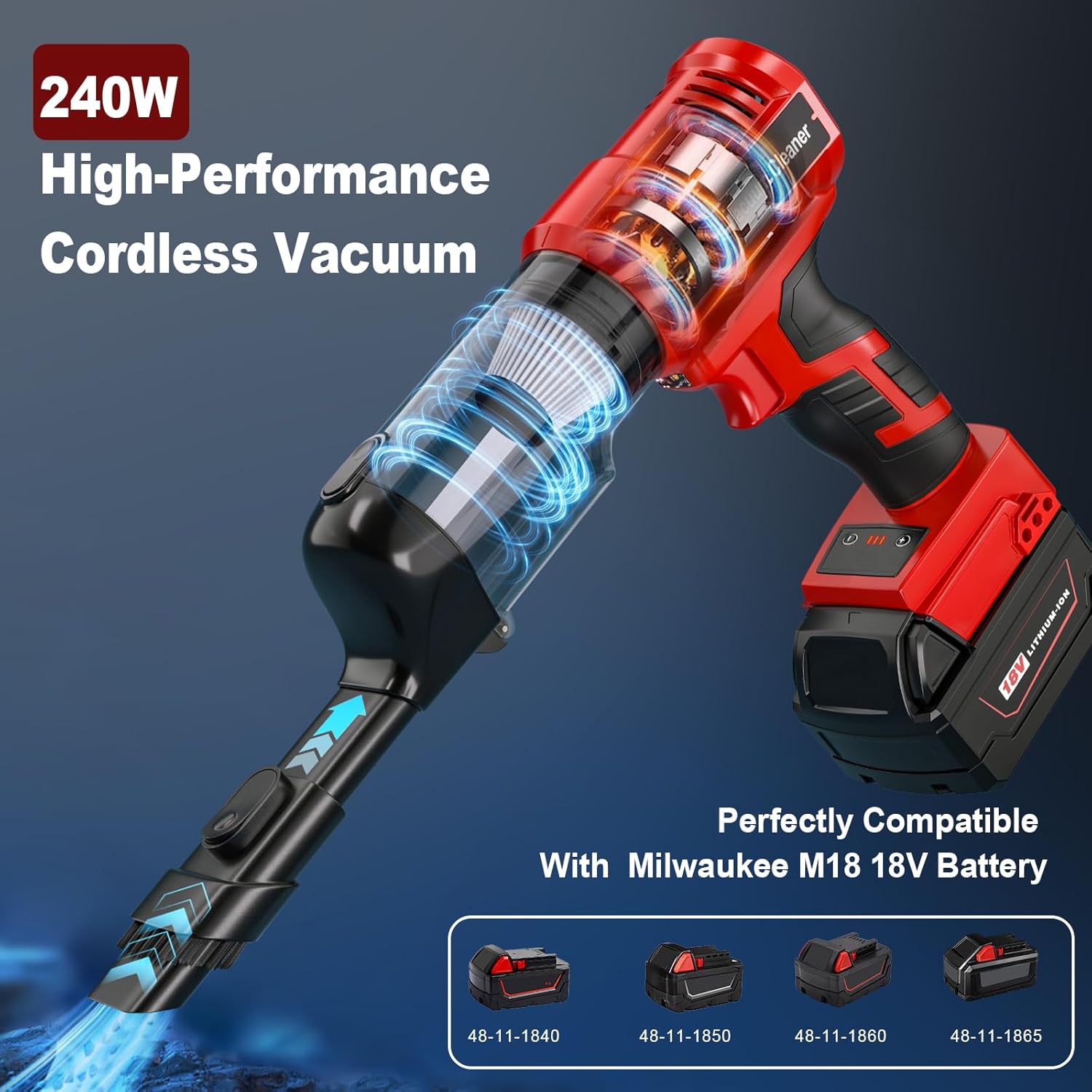 Portable Cordless Handheld Vacuum Cleaner - Battery Not Included - Compatible With Milwaukee M18 18V Battery