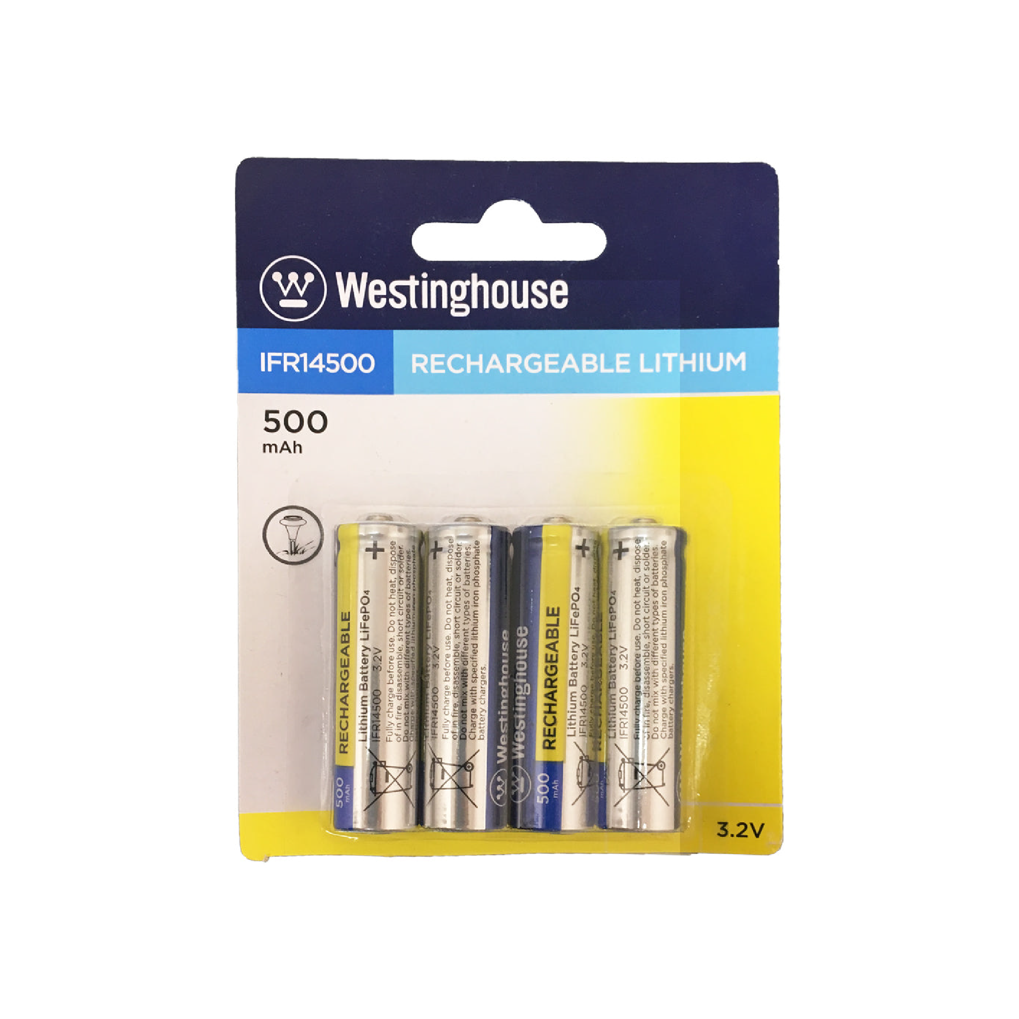 Westinghouse IFR14500 Lithium Iron Phosphate 3.2V 500mAh Rechargeable Solar Light Battery Blister Pack of 4