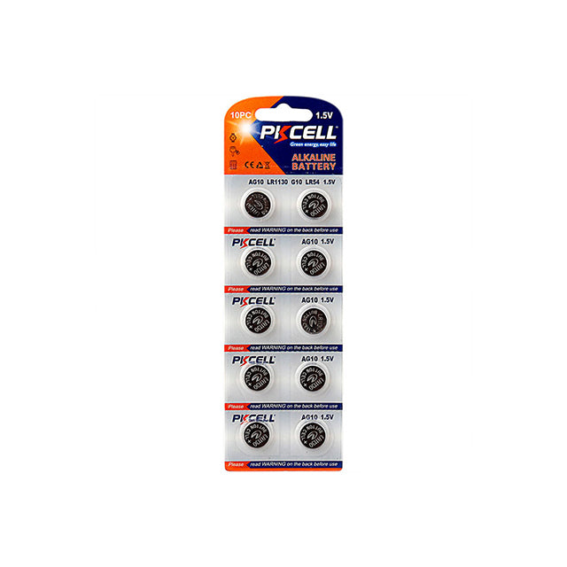 PK Cell AG10 Alkaline Button Cell Batteries Blister 10Pk
