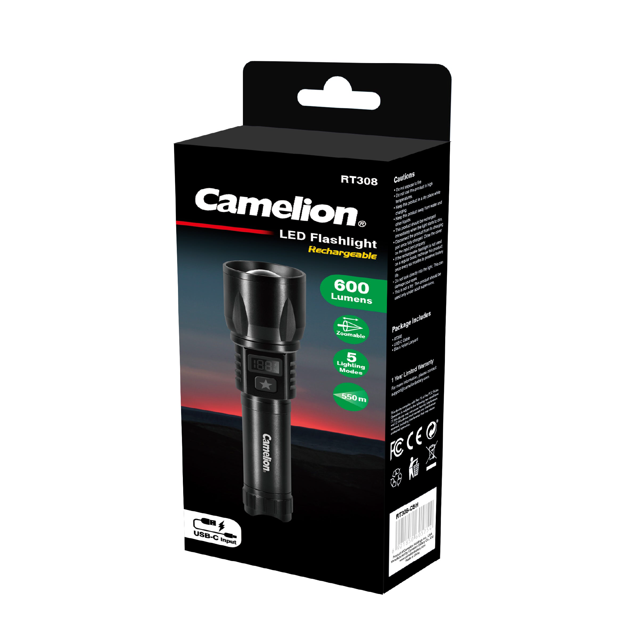 Camelion RT308 Rechargeable 600lm LED Flashlight