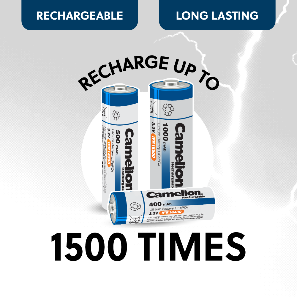 Camelion IFR14430 Lithium Iron Phosphate Rechargeable Battery 400mAh Blister 4Pk - For Solar Lights