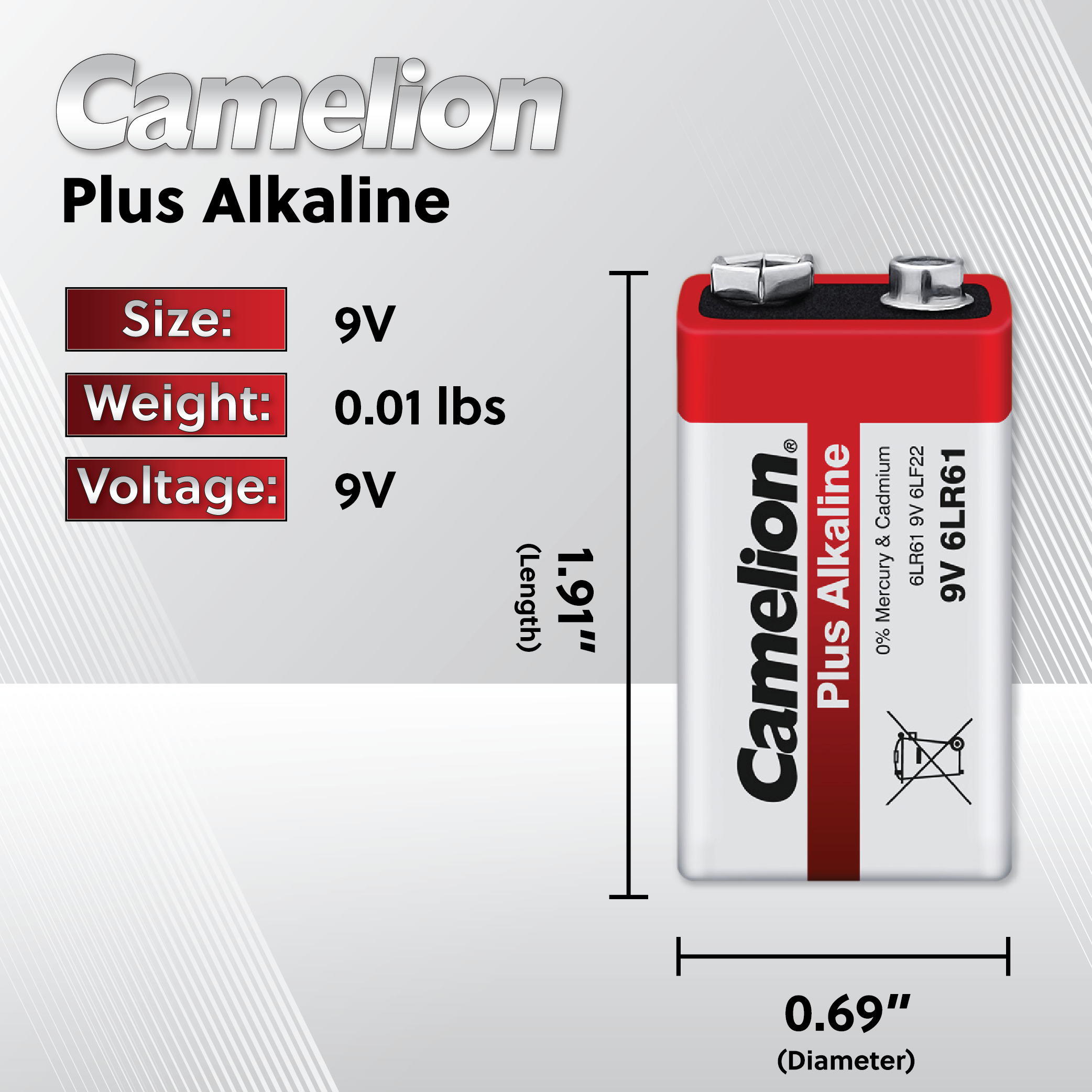 Camelion 9V Plus Alkaline Batteries Plastic Tub 6Pk