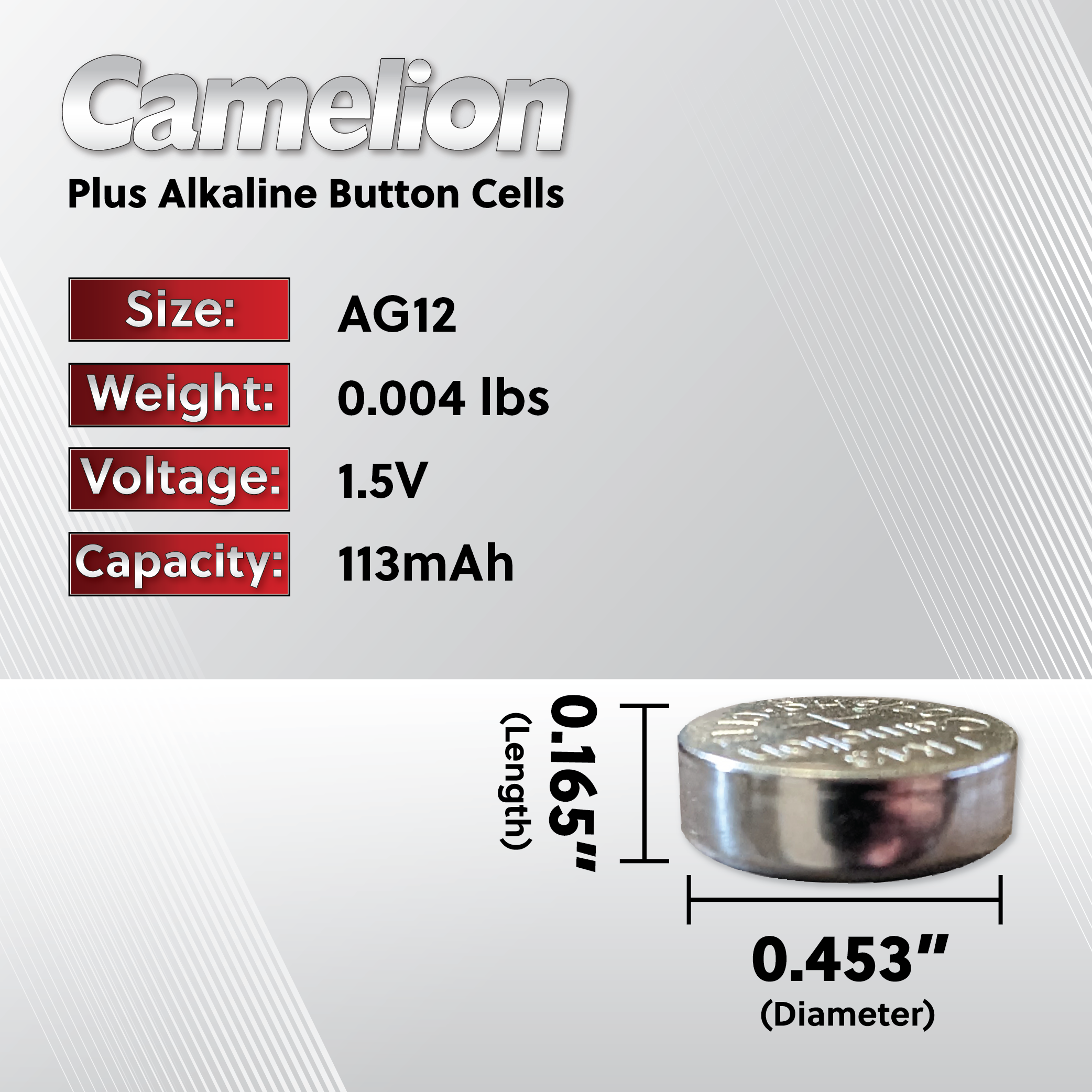 Camelion AG12 / 385 / LR43 1.5V Alkaline Button Cell Battery (Two Packaging Options)