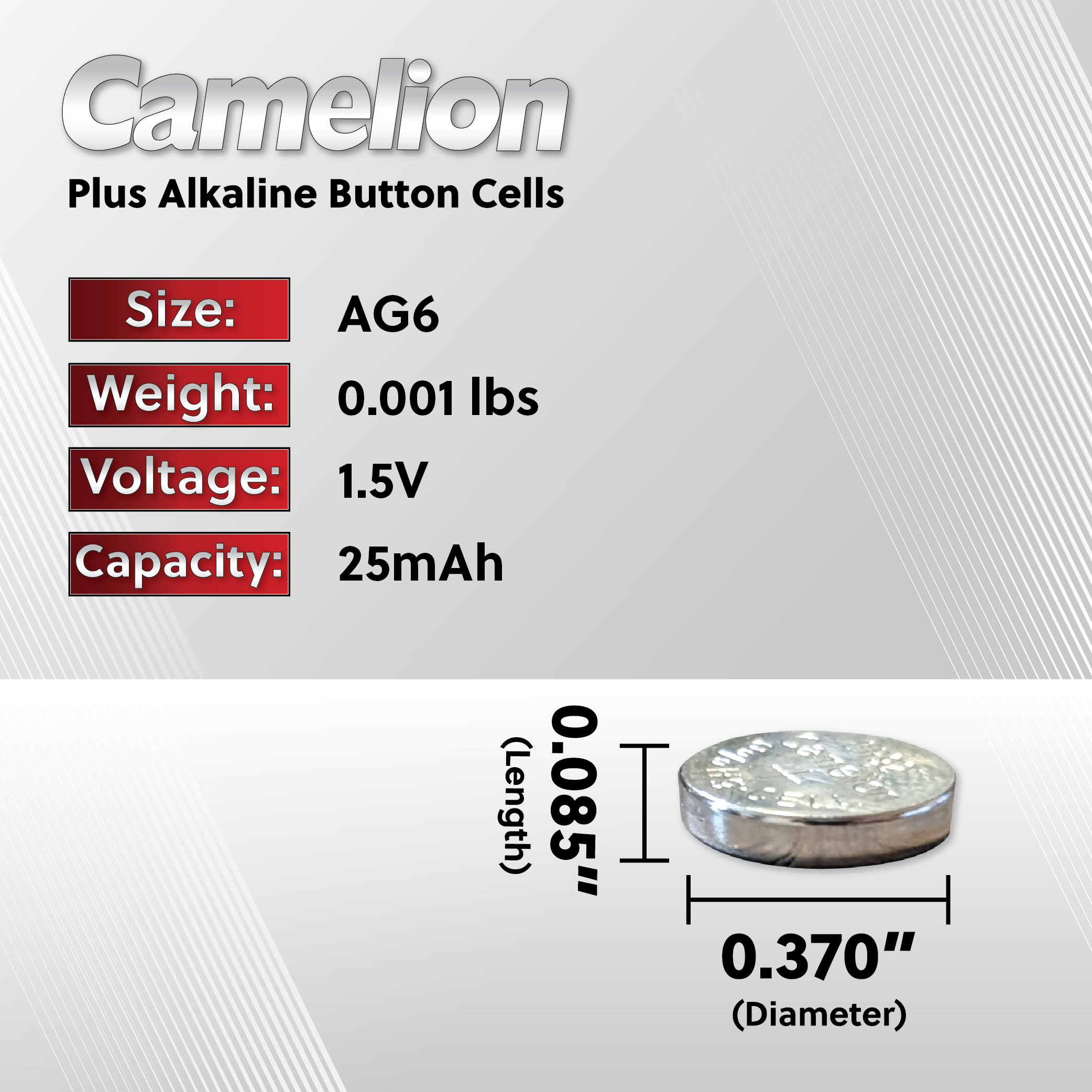 DROP SHIP: Camelion AG6 Alkaline Button Cell 20 Pack (2 x 10Pc Packs)