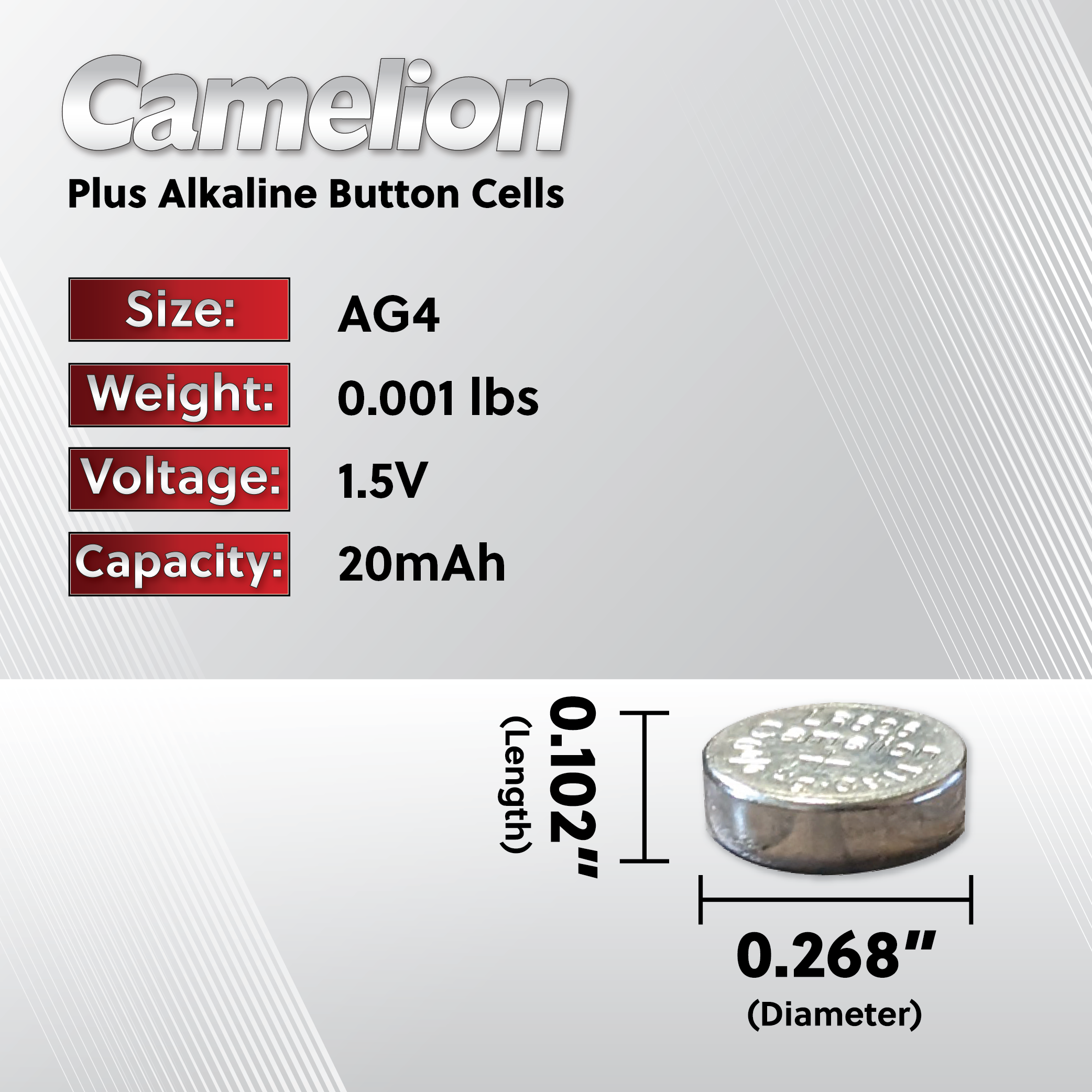 DROP SHIP: Camelion AG4 Alkaline Button Cell 20 Pack (2x 10Pc Packs)
