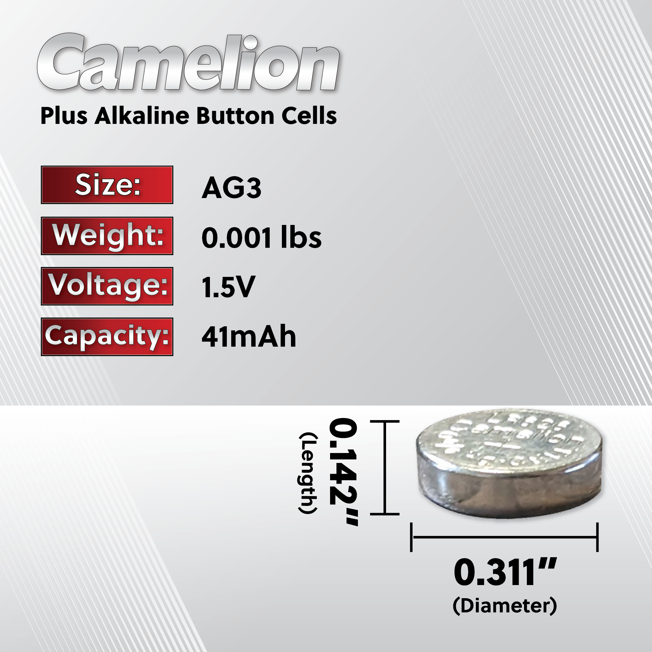 DROP SHIP: Camelion AG3 Alkaline Button Cell 20 Pack (2 x 10Pc Packs)