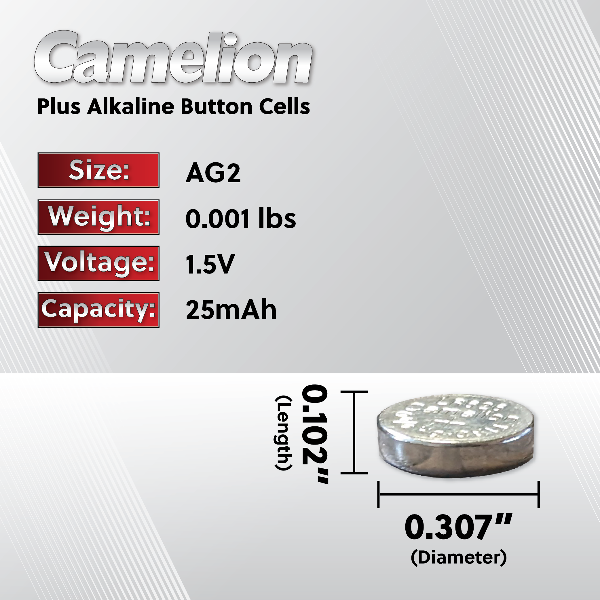 DROP SHIP: Camelion AG2 Alkaline Button Cell 20 Pack (2 x 10Pc Packs)