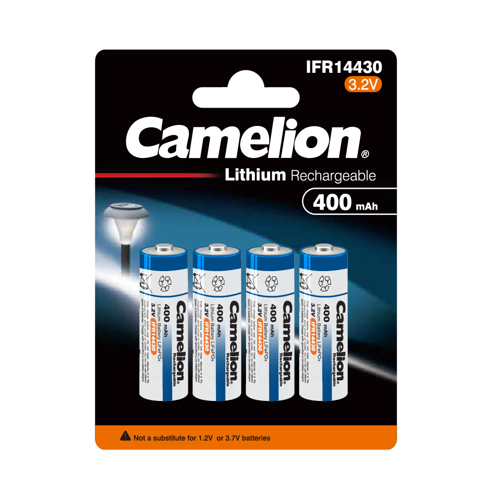 Camelion IFR14430 Lithium Iron Phosphate Rechargeable Battery 400mAh Blister 4Pk - For Solar Lights
