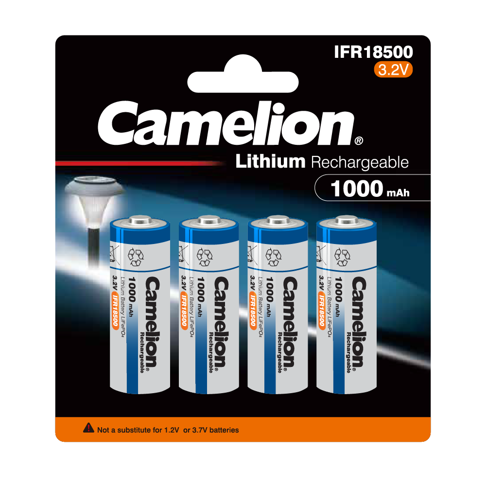 Camelion IFR18500 Lithium Iron Phosphate Rechargeable Batteries 1000mAh Blister 4Pk - For Solar Lights