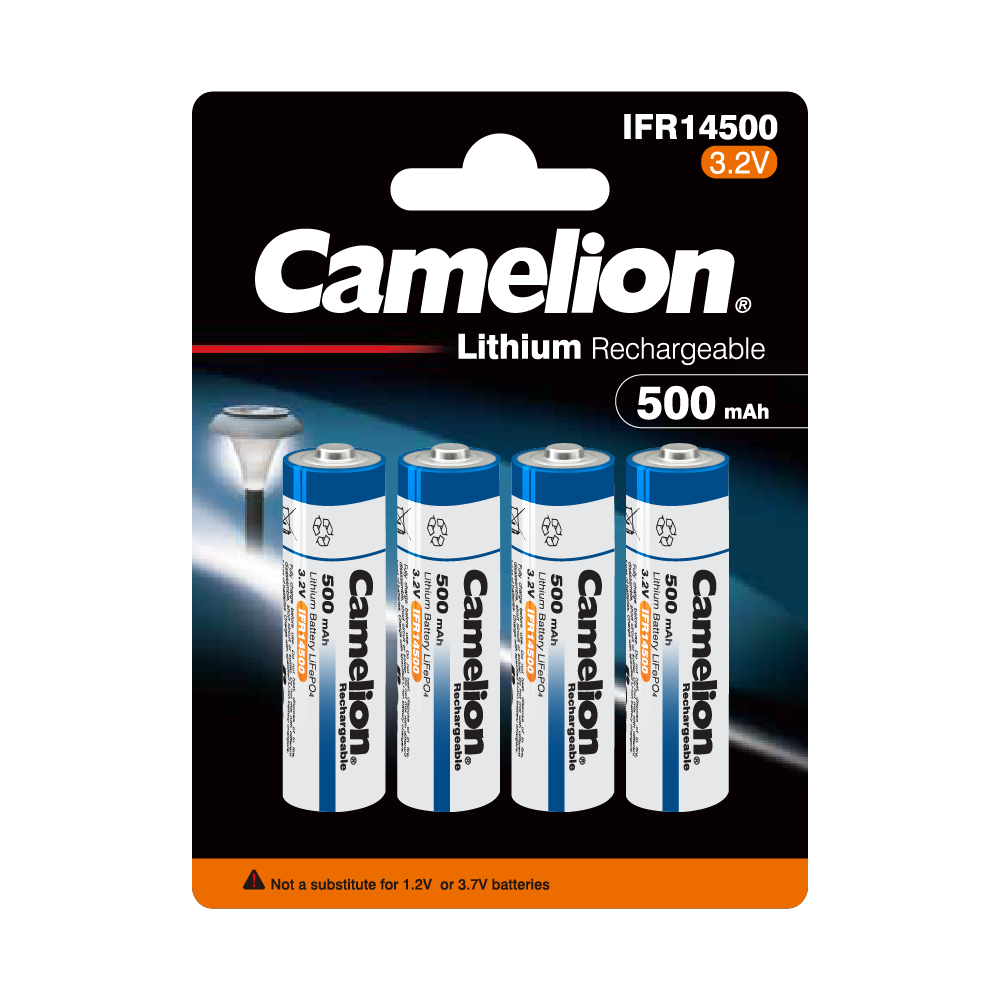 Camelion IFR14500 Lithium Iron Phosphate Rechargeable Battery 500mAh Blister 4Pk - For Solar Lights