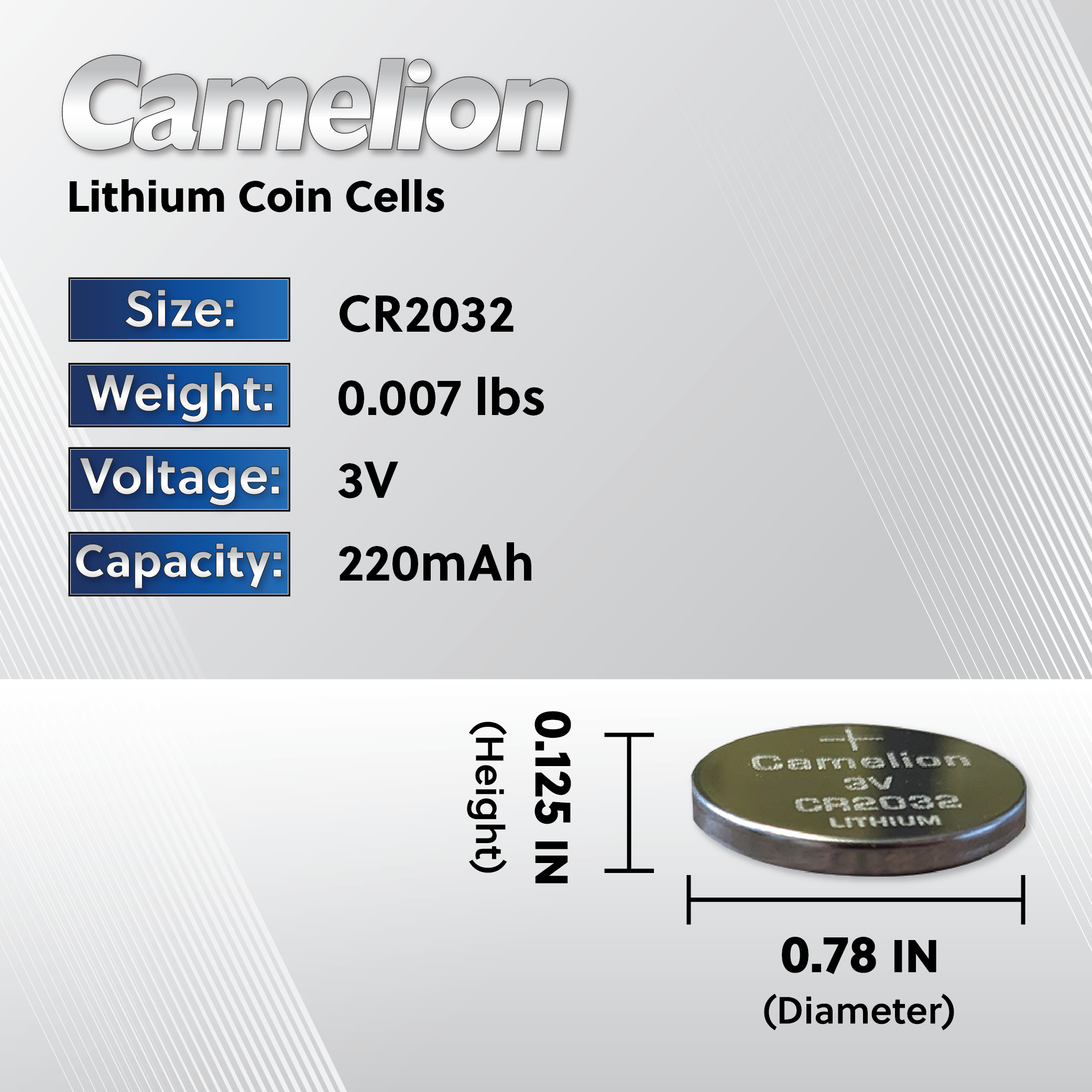 Camelion CR2032 3V Lithium Primary Coin Cell Battery (Three Packaging Options) - Non Rechargeable
