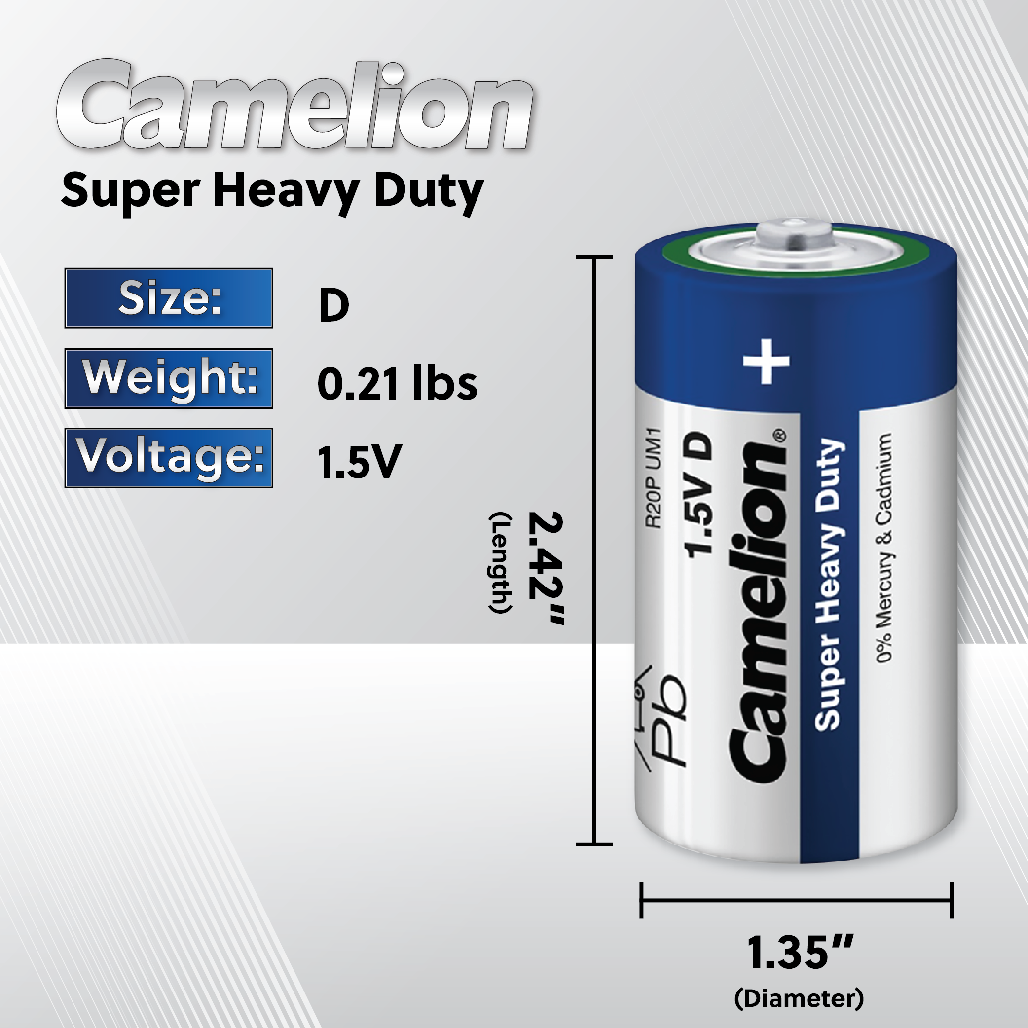 Camelion D Super Heavy Duty Batteries Blister 2Pk