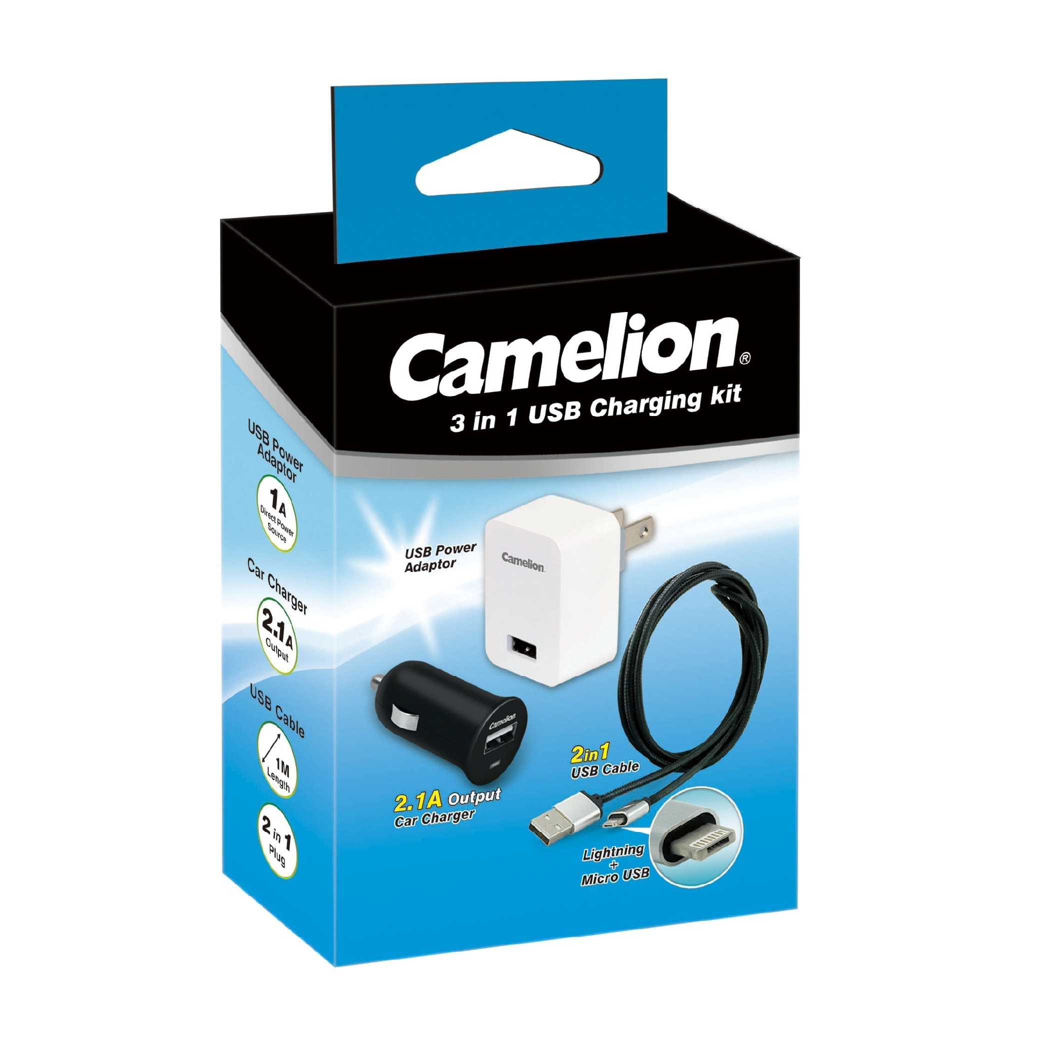Camelion 3-in-1 USB Charging Kit - Micro USB + Lightning in one plug