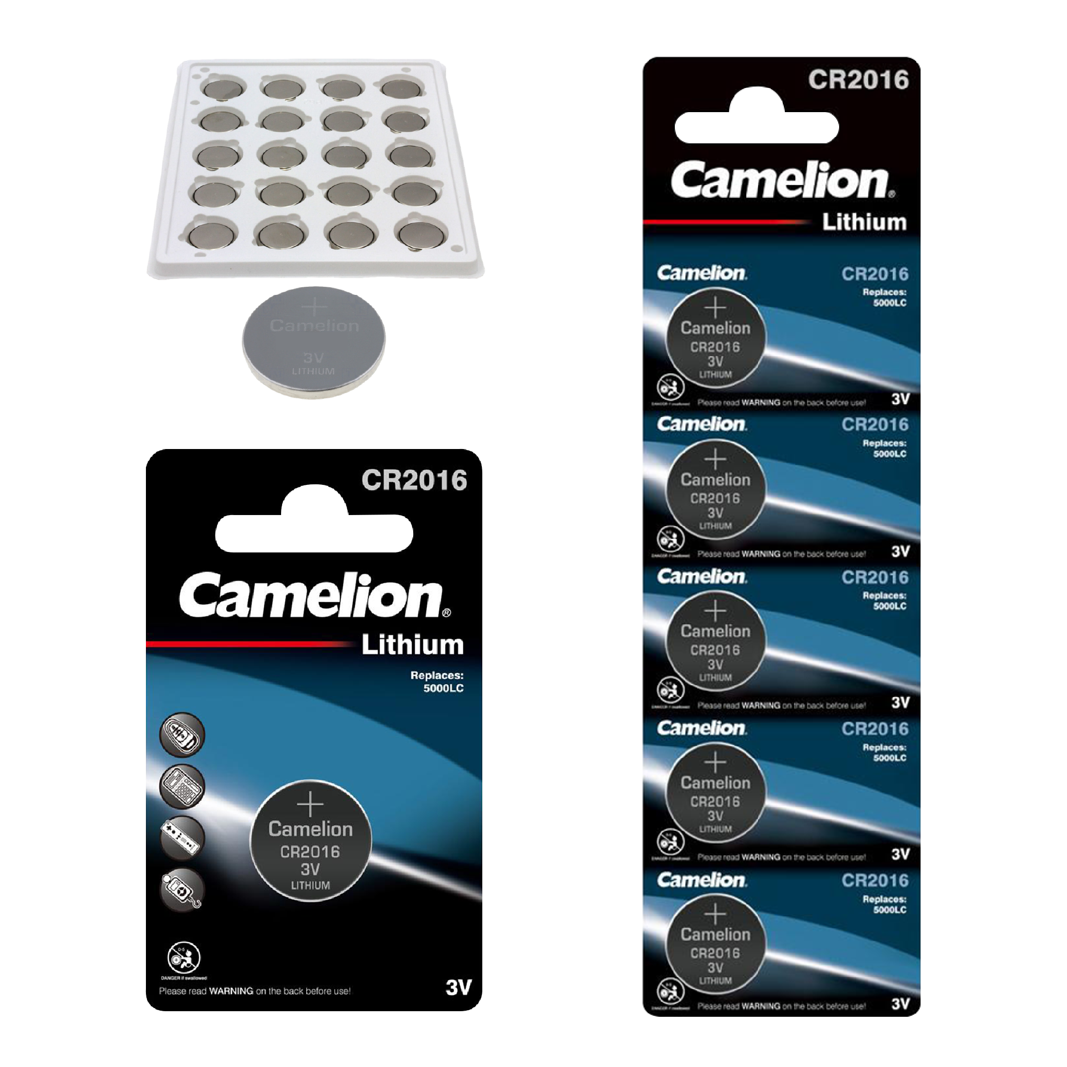 Camelion CR2016 3V Lithium Primary Coin Cell Battery (Three Packaging Options) - Non Rechargeable