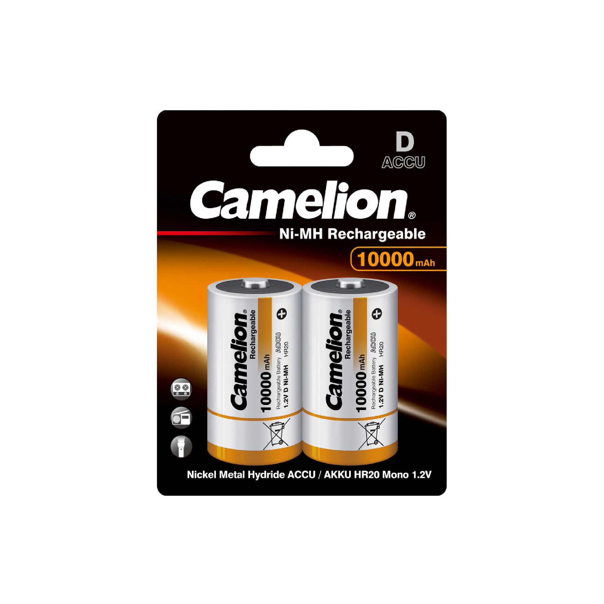 Camelion D Ni-Mh 10,000mAh Rechargeable Battery Blister 2Pk