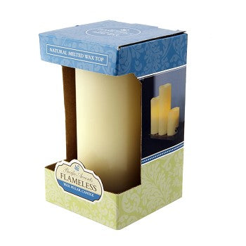 Pacific Accents Flameless 3 x 6 Melted Top Wax Pillar Candle
