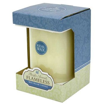 Pacific Accents Flameless 4 x 6 Flat Top Wax Pillar Candle