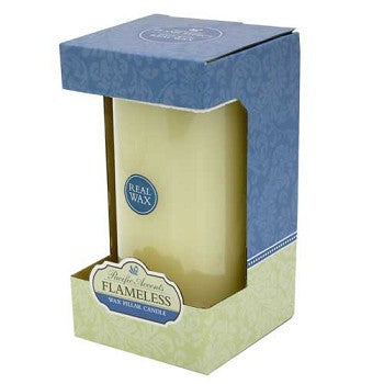 Pacific Accents Flameless 4 x 8 Flat Top Wax Pillar Candle