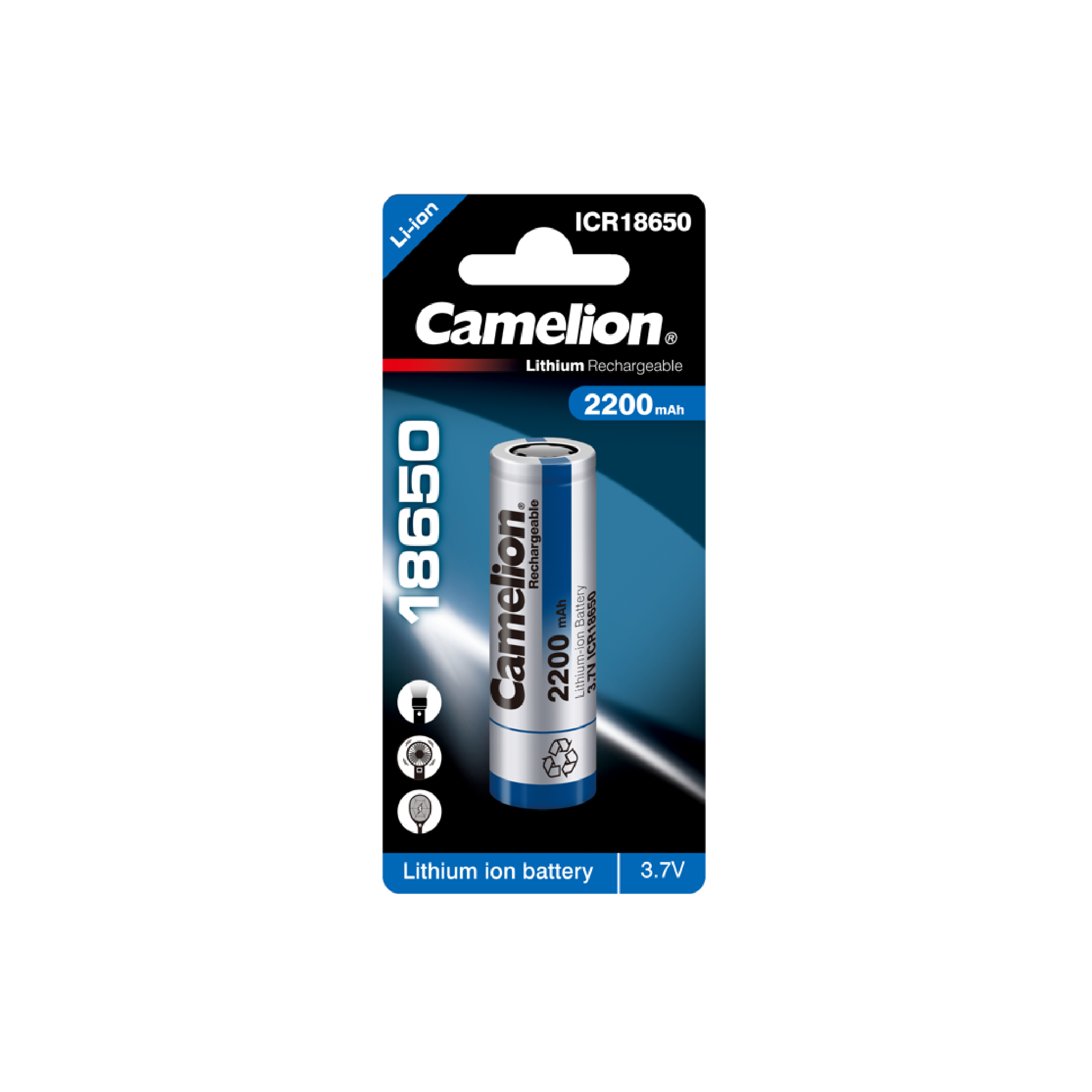 Camelion ICR18650 2200mAh Rechargeable Li-ion Battery Flat Top Blister 1Pk