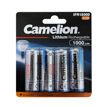 Camelion IFR18500 Lithium Iron Phosphate Rechargeable Batteries 1000mAh Blister 4Pk - For Solar Lights