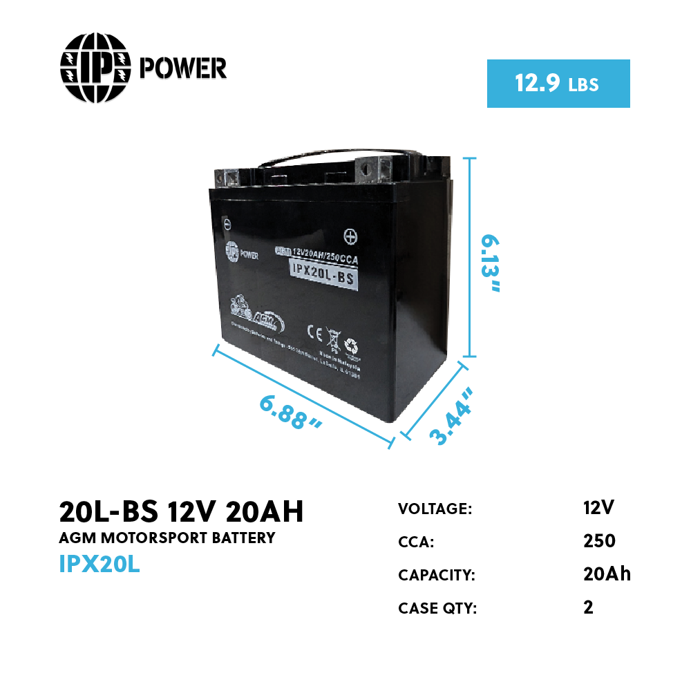 IP Power IPX20L 12V 20Ah AGM Motorsport Battery