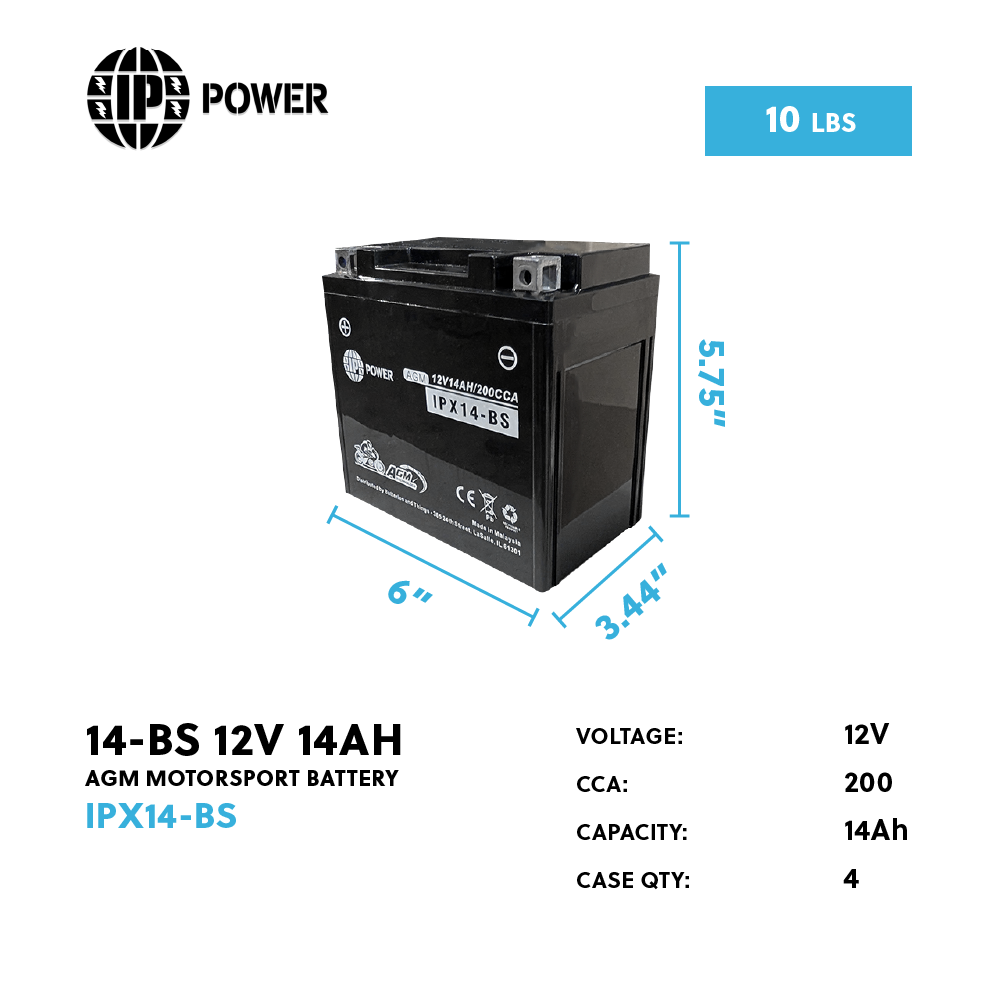 IP Power IPX14 12V 14Ah AGM Motorsport Battery