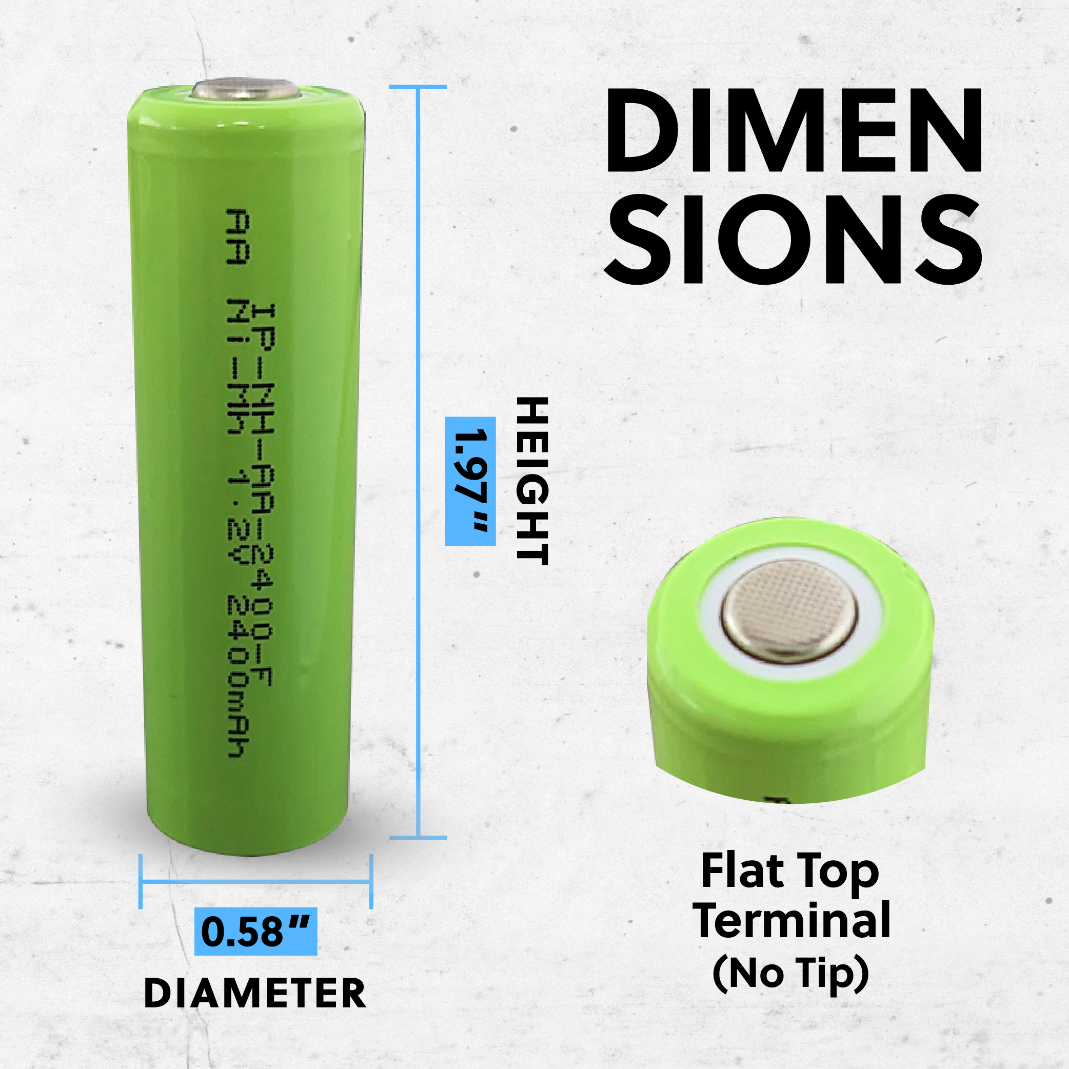 IP Power AA Ni-Mh 1.2V 2400mAh Rechargeable Flat Top Battery Bulk